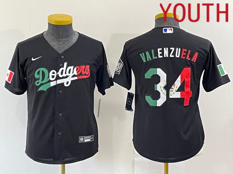 Youth Los Angeles Dodgers 34 Valenzuela Black Nike 2022 MLB Jersey2